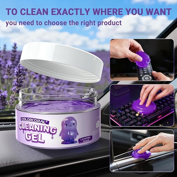 Car Cleaning Gel Reusable 2Pack - Lavender Scent Dust Cleaning Putty Keyboard Slime for Car Interior Air Vent Cleaner, Auto Detailing Tools Accessories, Dust Remover Gifts for Men Women,200g,Purple