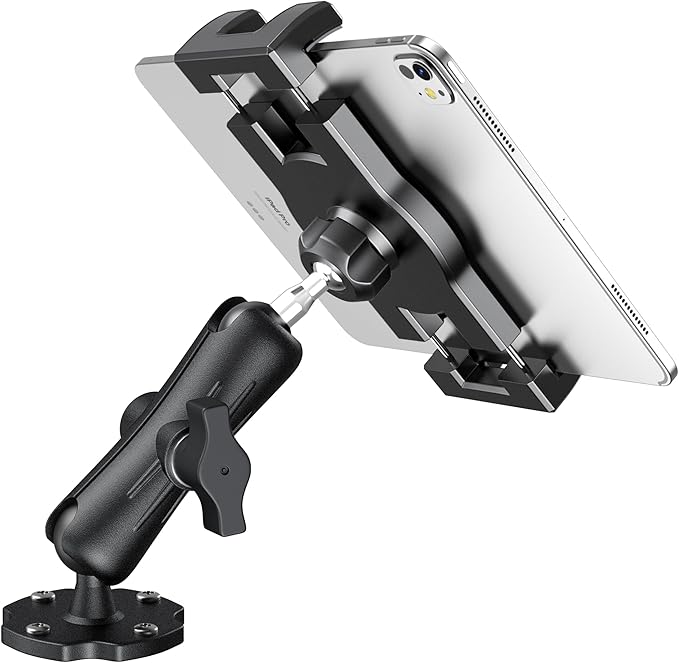 Heavy Duty Tablet Mount for Truck & Vehicle, Drill Base Tablet Holder for Truck with Aluminum Arm, Compatible with 4.7"-12.9" Tablets/iPad/Phones, iPad Truck Mount for Dashboard, Walls, Boat