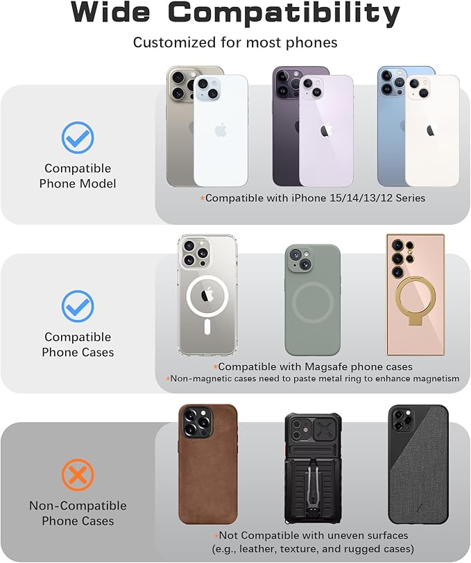 Magnetic Phone Grip, Removable Loop Grip with Soft Finger Strap, Silicone Phone Ring Holder for Back of Phone for iPhone 16/15/14/13/12 Pro Max/Plus, Brown