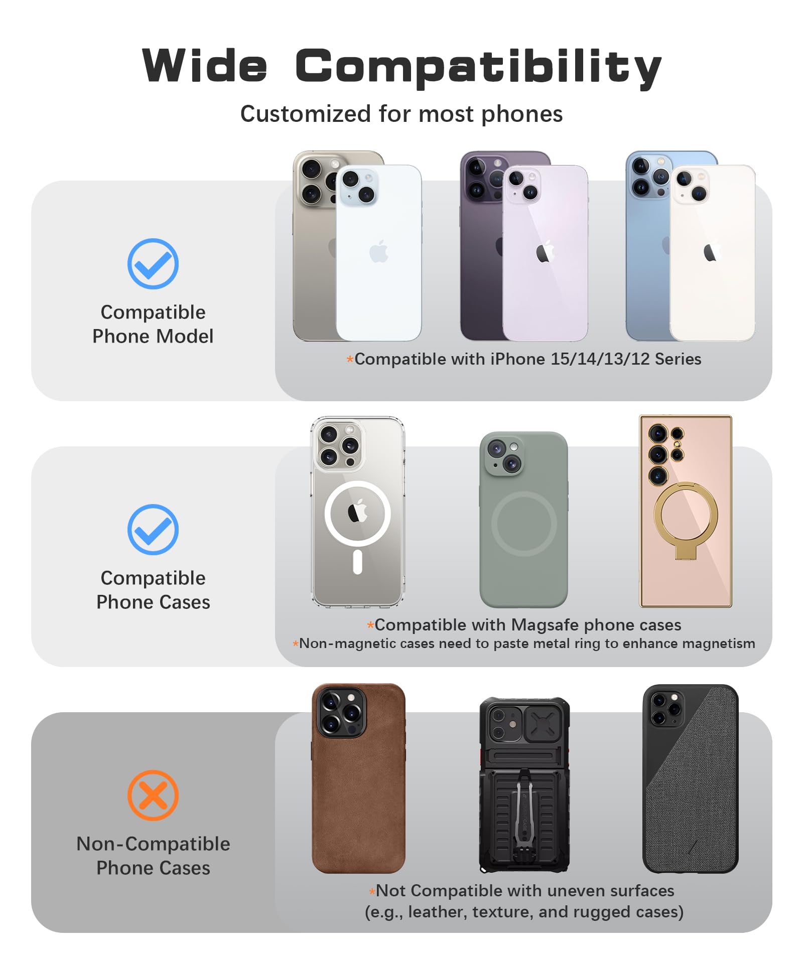 SuydanBox Magnetic Phone Grip, Removable Loop Grip with Soft Finger Strap, Silicone Phone Ring Holder for Back of Phone for iPhone 16/15/14/13/12 Pro Max/Plus, Blue