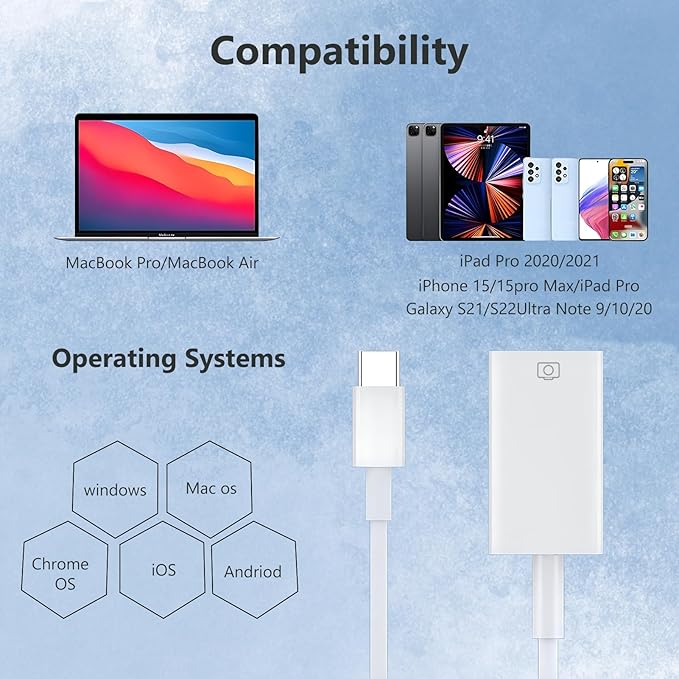Type-c to USB Adapter, USB-C to USB-A 3.1 Gen1 Female Adapter Cable Converter, 5Gbps High-Speed, for Laptops, Tablets, Phones, USB Flash Drive,Card Reader,MIDI Keyboard, Mouse White