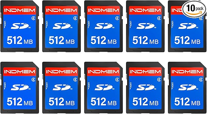 INDMEM SD Card 512MB, 10 Packs Class 4 512MB Flash Memory Card MLC Standard Secure Digital Cards Camera Cards