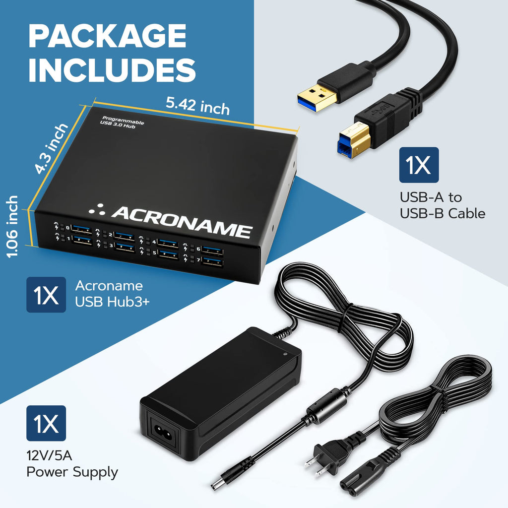 Acroname USBHub3+ Programmable 9-Port USB 3.2 Hub 2-Host 4A Charge S79