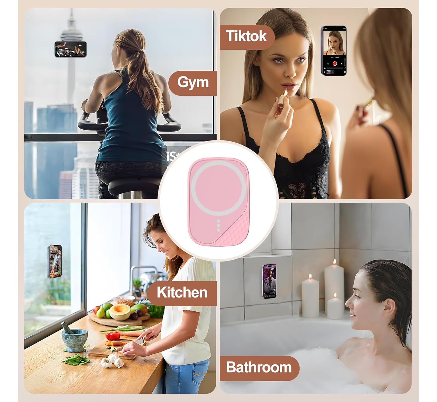 Magnetic Phone Suction Grip, Shower Phone Holder for MagSafe, Octo Phone Sticky Buddy Suction Grip for iPhone 16 15 14 13 12, Birthday Christmas for Women Pink