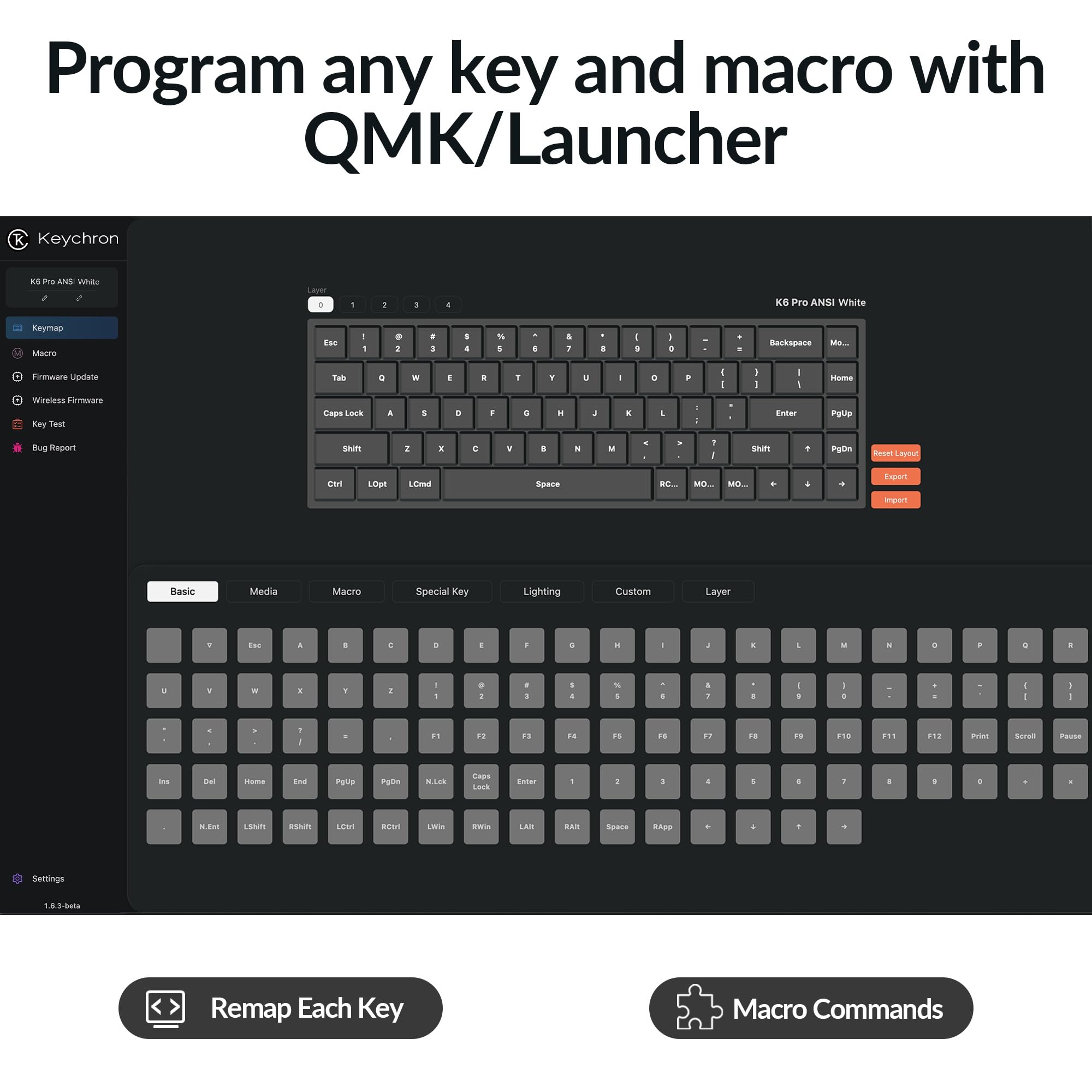 Keychron K6 Pro Wireless Custom Mechanical Keyboard, QMK/Launcher Programmable Macro, Hot-Swappable, 65% Layout White Backlit Office Keyboard for Mac Windows Linux