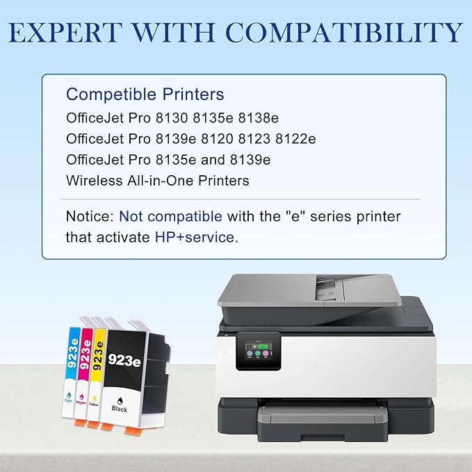 923e 923 Ink Cartridge (with Chip) 4-Pack Replacement for HP 923e 923 Ink Cartridge Compatible for OfficeJet Pro 8130 8135e 8138e 8139e 8120 8123 8122e OfficeJet Pro 8135e 8139e Printers (BKCMY)