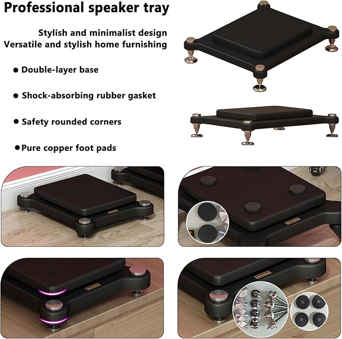 2pcs Subwoofer Isolation Stand, Double-Layered Speaker Isolation Stands with Stainless Steel Metal Feet, Acoustic Speakers Isolation Pad for Floor, Desktop (9.8×11.8in)