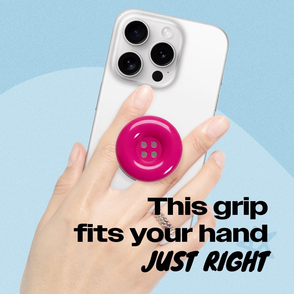 Solid Color Button Phone Grip – Minimalist Design, Durable and Lightweight, Grip and Stand for Smartphones (Hot Pink, Adhesive Type)