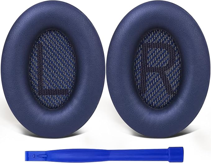 SoloWIT Replacement Earpads Cushions for Bose QuietComfort 35 (QC35) & Quiet Comfort 35 II (QC35 ii) Headphones, Ear Pads with Softer Leather, Noise Isolation Foam, Added Thickness (Midnight Blue)
