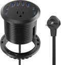 Jgstkcity 65W USB-C Hidden Desktop Power Grommet: 1 AC Outlet,8 USB Charging Ports,3'' Hole Flush Mount Pop-Up Power for Conference Tables & Nightstands (Black, 6 FT)