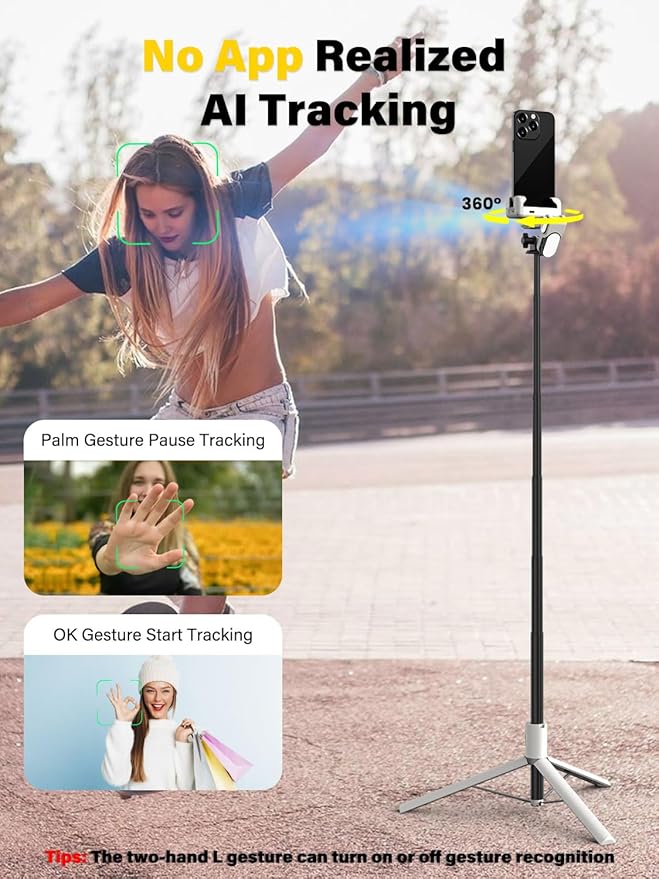 Smartphone Gimbal Stabilizer, Smart Face Tracking Tripod Without APP - 4 in 1 Cellphone Gimbal Stabilizer for iPhone&Android Extended 108cm Rod with RGB Fill Light,M2PRO White