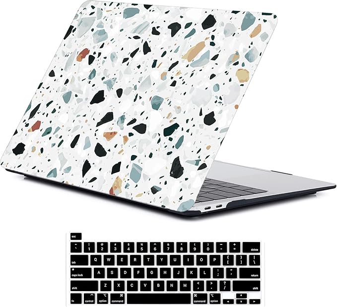 LanBaiLan Compatible for MacBook Pro 13 inch with Touch Bar 2022 2020 2019 2018 2017 2016 Release M1 M2 chip A2338 A2289 A2251 A2159 A1989 A1706 A1708 Laptop Case & Keyboard Cover, Terrazzo Marble