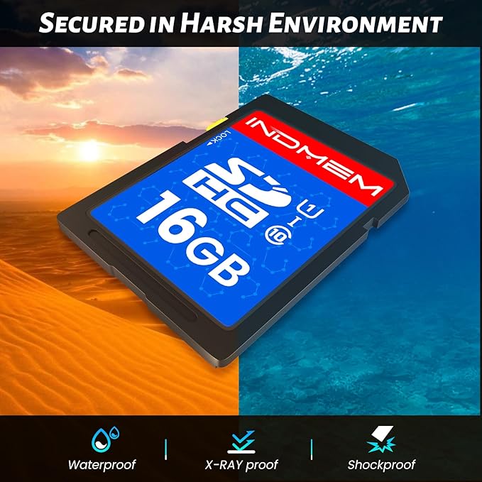 INDMEM SD Card 16GB, 10-Pack UHS-I Class 10 MLC Flash Memory Card, High-Speed Secure Digital Cards for Cameras, DSLR, Action Cams - Reliable Storage