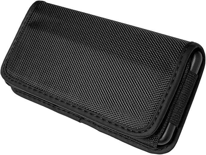 Nylon Cellphone Holster for iPhone 12/13/14/15 Pro Max/Plus, Samsung Galaxy A04S A13 A14 A15 S22 S23 S24 Plus- Horizontal Case Canvas Waist Carrying Pouch with Belt Clip/Loops, Black