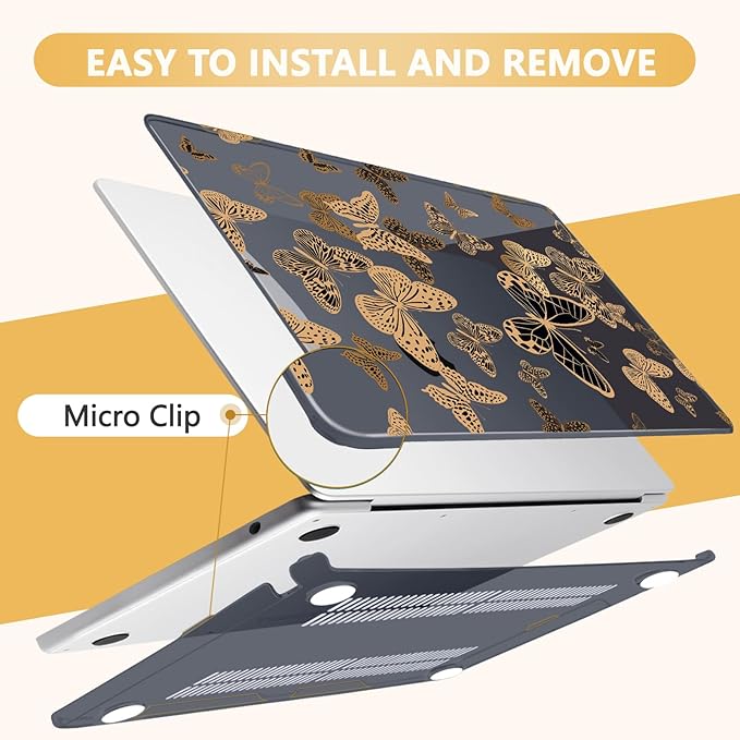 Compatible with MacBook Air 13.6 inch Case, M4 A3240/M3 A3113/M2 A2681 (Released 2025 to 2022), Hard Shell, Keyboard Cover, Screen Protector, Webcam Cover & Type-C Adapter, Butterfly