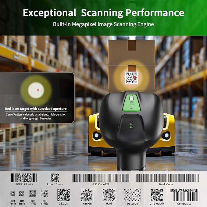 NETUM 2D QR Industrial Bluetooth Barcode Scanner with Charging Dock, Upgraded Wireless 2D/1D Bar Code Reader, 2600mAh Battery, Drop Dust WaterProof, Hands-Free for Windows, Mac, Android, iOS (NT-1950)