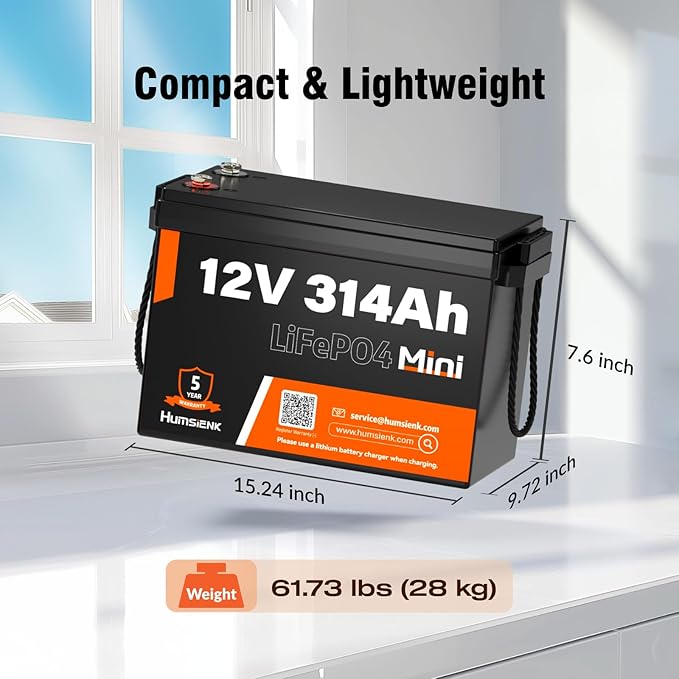 12V 314Ah LiFePO4 Lithium Battery Max. 4019Wh Energy, 15000+ Deep Cycles,100A BMS Lithium Iron Phosphate Rechargeable Battery Great for RV, Marine and Off Grid Applications, 2 PACK