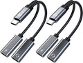 2PCS USB C Headphone Splitter,CCZ CA01 USB C to Type C Headphone Jack and Charger Adapter, 1 in 2 out Dongle Hi-Res DAC Audio Cable with PD 60W Fast Charging for Samsung Galaxy S25 S24 S23 (USBC-USBC)