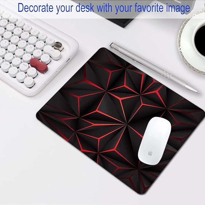 Abstract Art Mouse Pad with Personalized Red Design Computer Laptop Non-Slip Rubber Mousepad 9.5x7.9 Inch