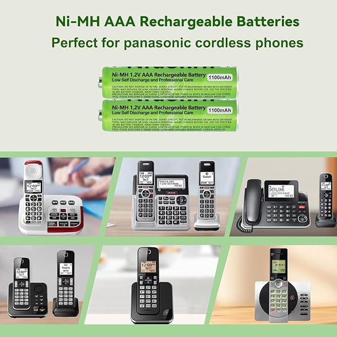 4 Pack NI-MH AAA Rechargeable Battery for Panasonic, 1.2V 1100mah AAA Rechargeable Batteries for Panasonic Cordless Phones Handset, Remote Controls, Electronics