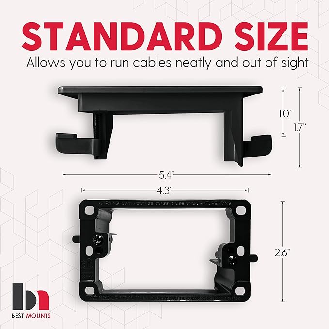 BestMounts - 4 Pack 1-Gang Recessed Snap-ON Low Voltage Cable Plate with Mounting Bracket ETL Listed (White, Outer Nose)