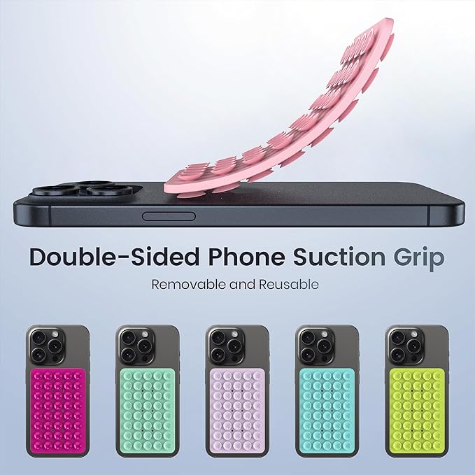 2PACK Silicone Double Sided Suction Phone Case Mount, Detachable Hands Free & Strong Grip Holder for Selfies & Videos, Compatible iPhone Android (Sand Pink, 2Pack 40 Suction Cups)