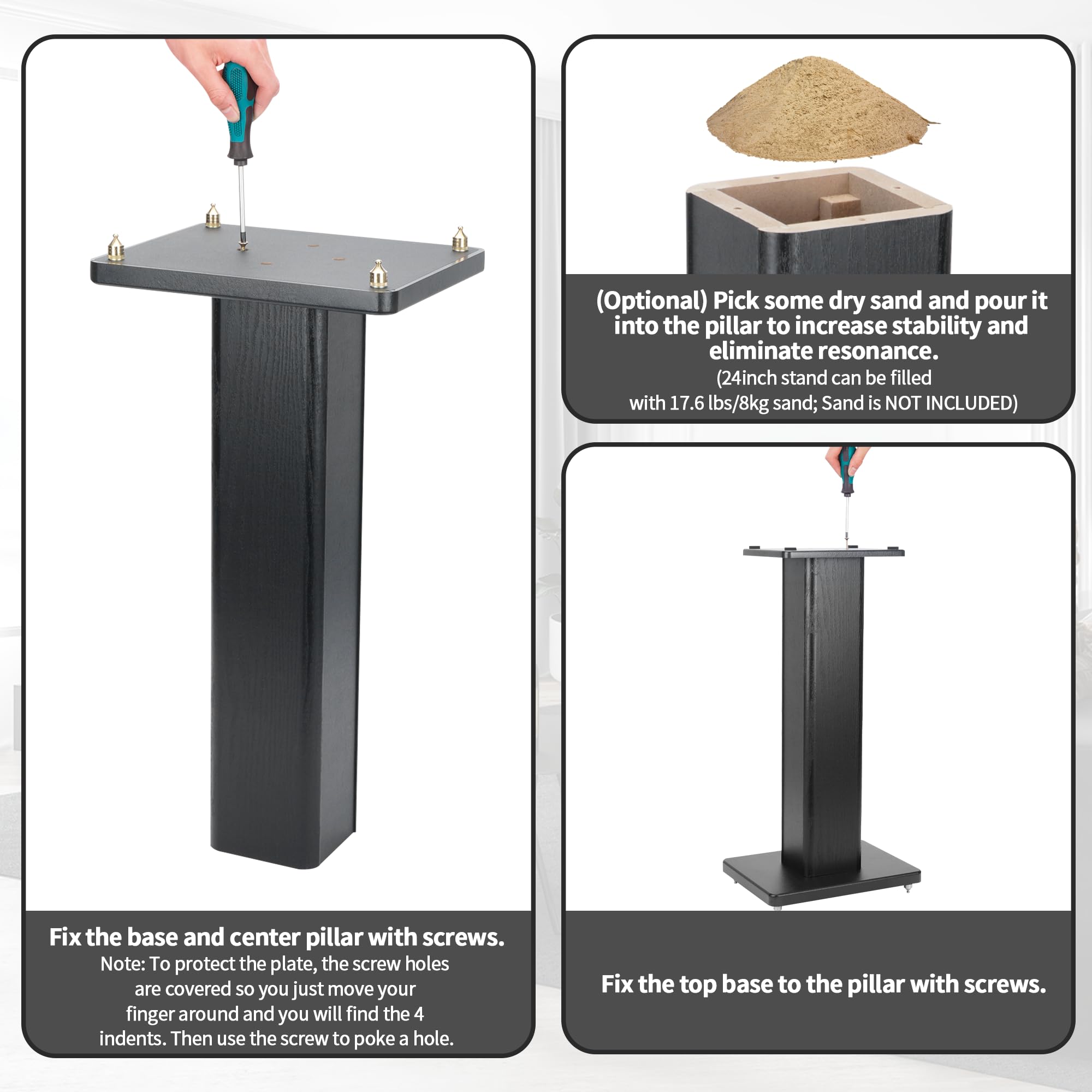 bimiti 24 Inch Speaker Stands Wood Grain Universal Floor Speaker Stands Pair Heavy Duty Surround Sound Speaker Monitor Stand for Home Theater with Sand Filling Tuning Function - Black
