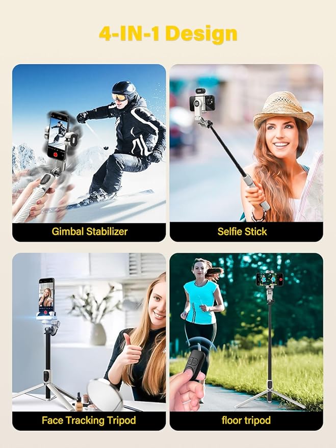 Smartphone Gimbal Stabilizer, Smart Face Tracking Tripod Without APP - 4 in 1 Cellphone Gimbal Stabilizer for iPhone&Android Extended 108cm Rod with RGB Fill Light,M2PRO White