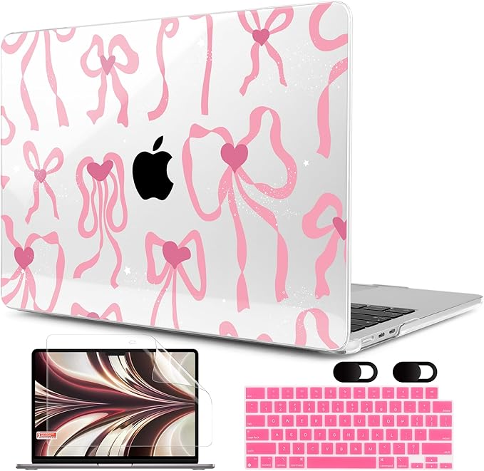 MEEgoodo Case for MacBook Air M4/M3/M2 13.6 inch 2025 2024 2022, Fit Model A3240 A3113 A2681, Compatible with MacBook Air 13 inch, Laptop Hard Shell Case with Keyboard Cover, Coquette Ribbon Bow