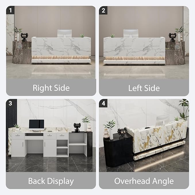 Front Desk Reception Counter - Lockable Storage & Keyboard Tray | Reception Desk with Counter, Customizable Large Counter Table (Black+White, 116'')