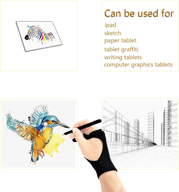 SPBMY Drawing Glove 2 Pack,Two-Finger Artist Glove for Drawing Tablet, Paper Sketching, iPad. Digital Art, Right Hand and Left Hand, Black S: 2.95x7.48 inches