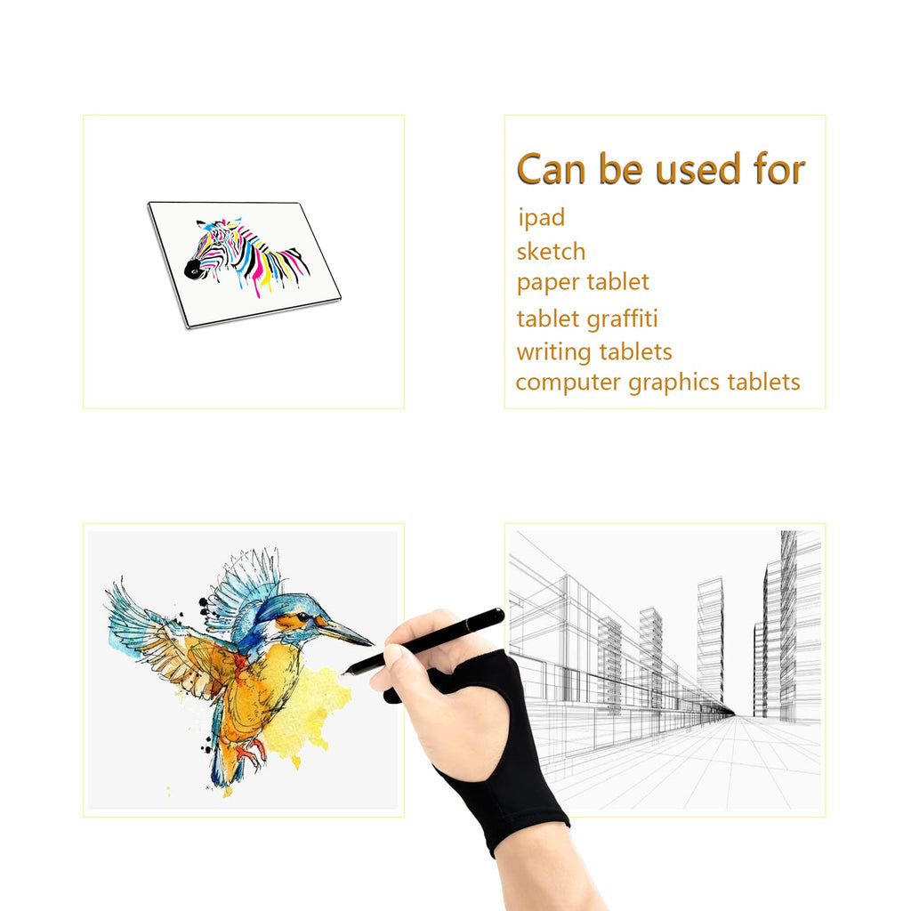 SPBMY Drawing Glove 2 Pack, Two-Finger Artist Glove for Drawing Tablet, Paper Sketching, iPad, Digital Art, Right Hand and Left Hand, Black, S: 2.95x7.48 Inches