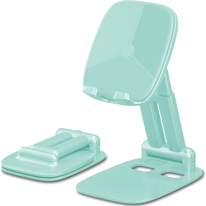 DEERLAMN Cell Phone Stand for Desk,Height Adjustable Cell Phone Holder Portable Desktop Stand, Travel Home Office Desk Accessories Compatible with iPhone 16/15/14/13/12/11 All Smartphone - Light Green