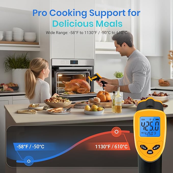Etekcity Infrared Thermometer Temperature Gun 1080, -58°F to 1130°F for Meat Food Pizza Oven Griddle Accessories, Heat Gun for Cooking, Kitchen, Fridge, Reptile,BBQ