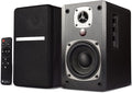SINGING WOOD BT27 Active Powered Bluetooth Bookshelf Speakers for Studio Monitor TV Turntable Computer- 60 Watts RMS - Wood Grain Finish (Black)
