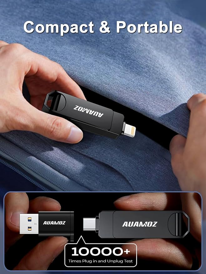 256GB Flash Drive Intended for iPhone, Memory Stick Storage Files Photos Videos Backup, Compatible with iPhone iPad Android PC, Plug and Play, No Application Required (Metal Gray)