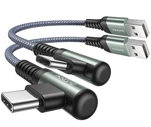 AINOPE 2-Pack 0.5ft USB C Cable, 3.1A Fast Charging, Right Angle, Durable Nylon Braided, Compatible with Galaxy S22 S21 Plus S20, Note 10 9 LG, Type C Charger