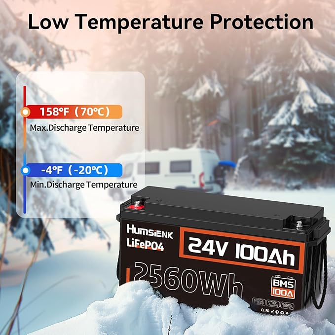 24V 100Ah LiFePO4 Lithium Battery, Built-in 100A BMS with Low-Temp, 15000+ Deep Cycles 10 Years Lifespan, 2560Wh Lithium Iron Phosphate Battery, for RV Solar Energy Off Grid Trolling Motor