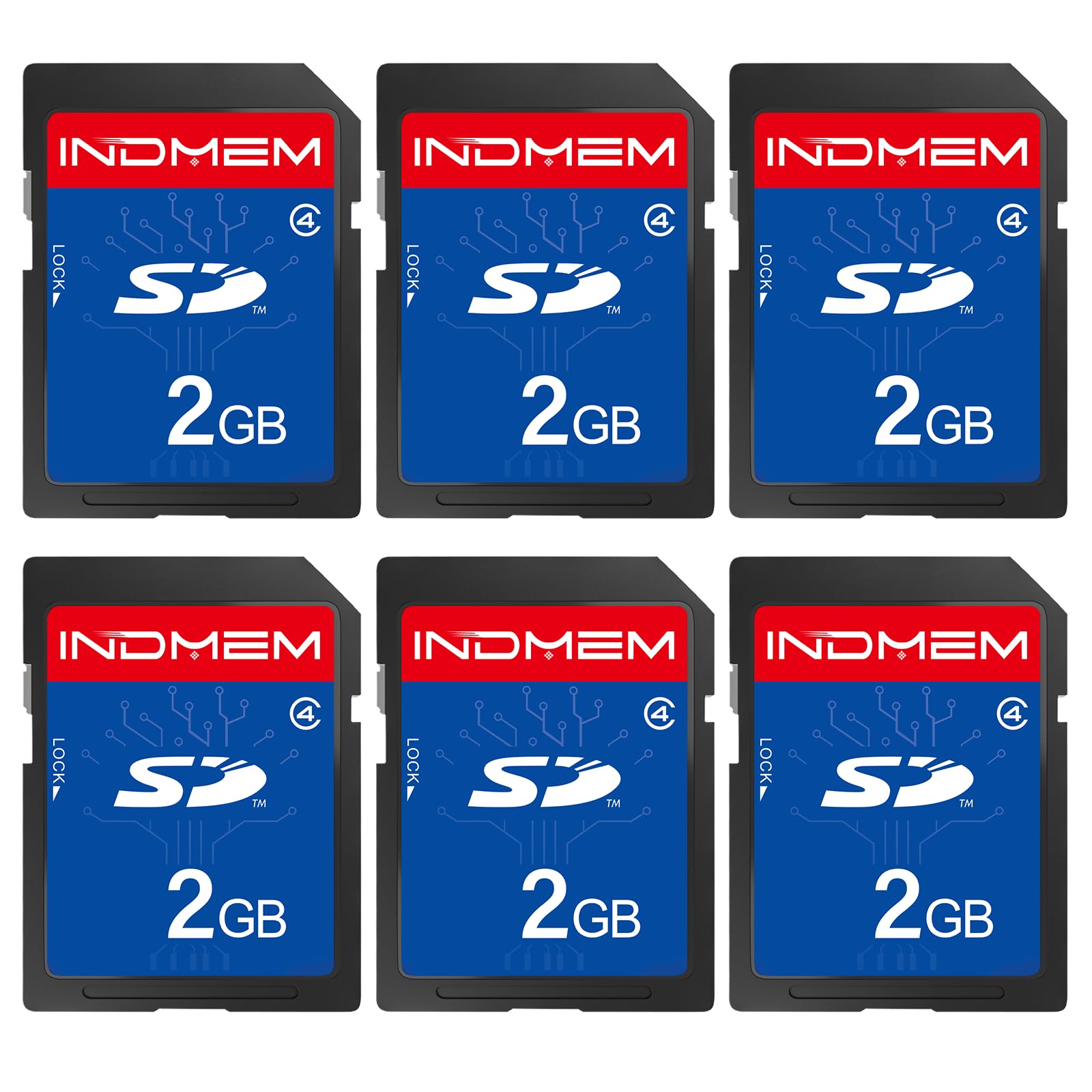 INDMEM SD Card 2GB, 6 Packs Class 4 2GB Flash Memory Card MLC Standard Secure Digital Cards Camera Card