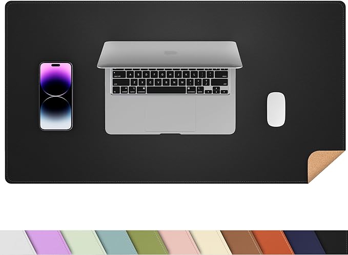 AFIING Leather Desk Pad Protector, Office Desk Mat, Large Mouse Pad, Desk mat for Keyboard and Mouse, Laptop Desk Pad, Waterproof Desk Writing Pad for Office and Home (Black, 23.6" x 13.7")