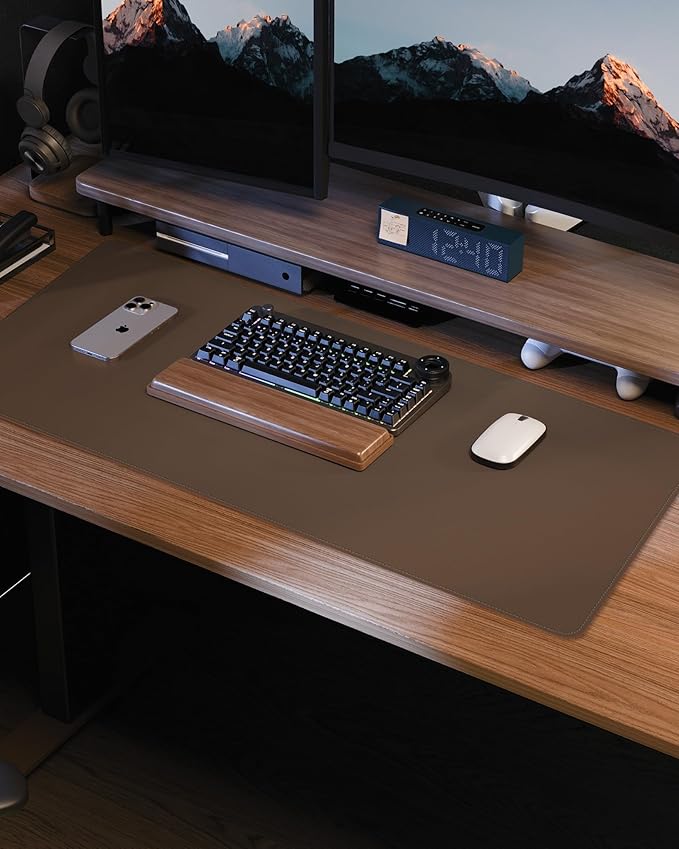 Leather Desk Pad & Protector, Mouse Pad & Office Mat - Non-Slip PU Leather Desk Blotter & Laptop Pad - Waterproof Writing Pad for Office & Home (Dark Khaki, 31.5" x 15.7")