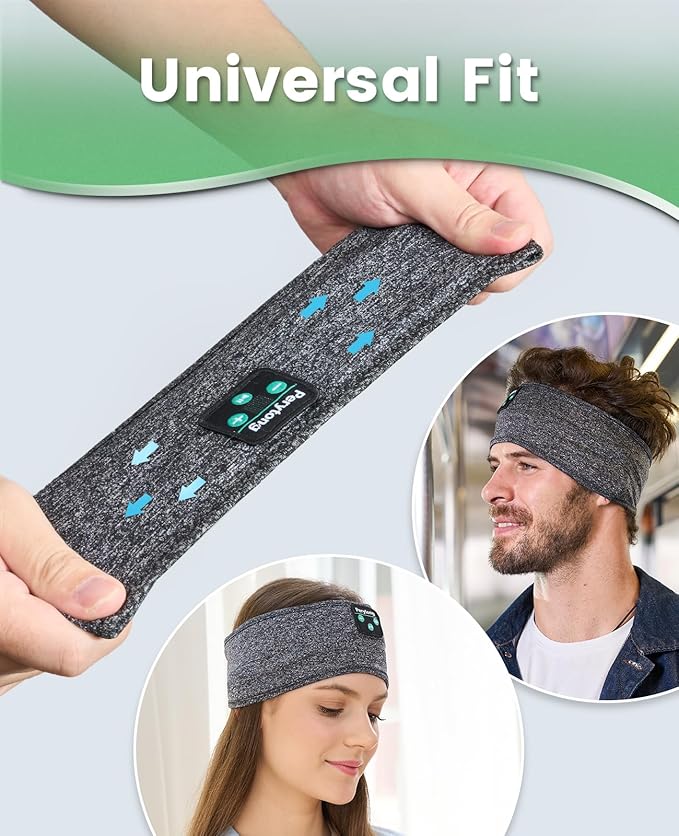 Perytong Sleep Headband - Bluetooth Sleeping Headphones for Side Sleepers - Comfortable Headband with Thin Speaker Microphone Gift Ideas for Women & Men