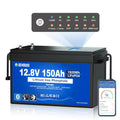 DC HOUSE 12V 150Ah LiFePO4 Lithium Battery with SOC Status Indicators, Bluetooth & Low Temp Cut-off, 12V Lithium Battery up to 15000 Cycles, 120A BMS Perfect for Trolling Motors, Marine, Solar, RV