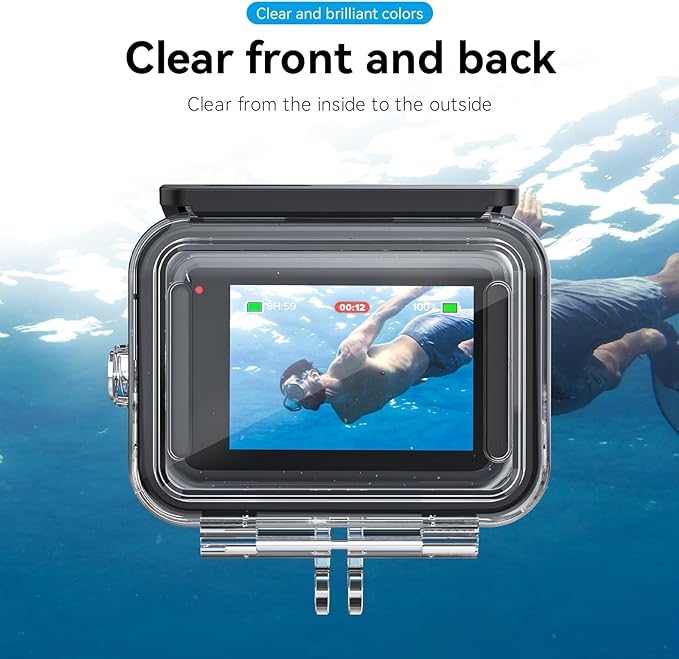 TELESIN Waterproof Case for GoPro Hero 13/12/11/10/9 Black, 60M/196FT with Quick Release Buckle Mount, Black, Acrylic, Camera Case, Waterproof