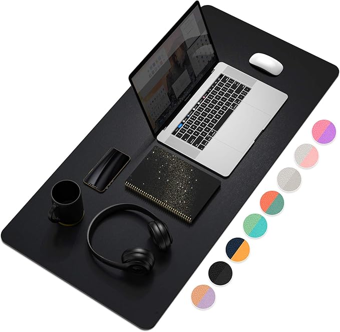 YSAGi Desk Mat, Desk Pad, Waterproof Desk Pad, 35.4" x 17" Laptop Leather Desk Pad Protector, Large Leather Desk Blotter for Keyboard and Mouse, Dual-Sided Desk Writing Pad for Office and Home (Black)