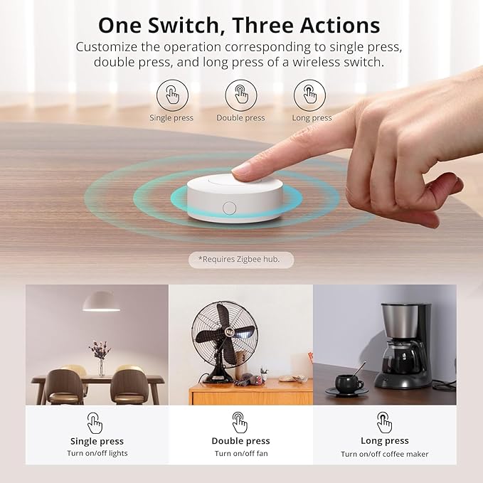 SONOFF Zigbee Switch, SNZB-01P Wireless Push Button, Supports to Create Smart Scenes, Trigger The Connected Devices on eWelink APP with Three Control Options, SONOFF ZigBee Bridge Required, 2Pack
