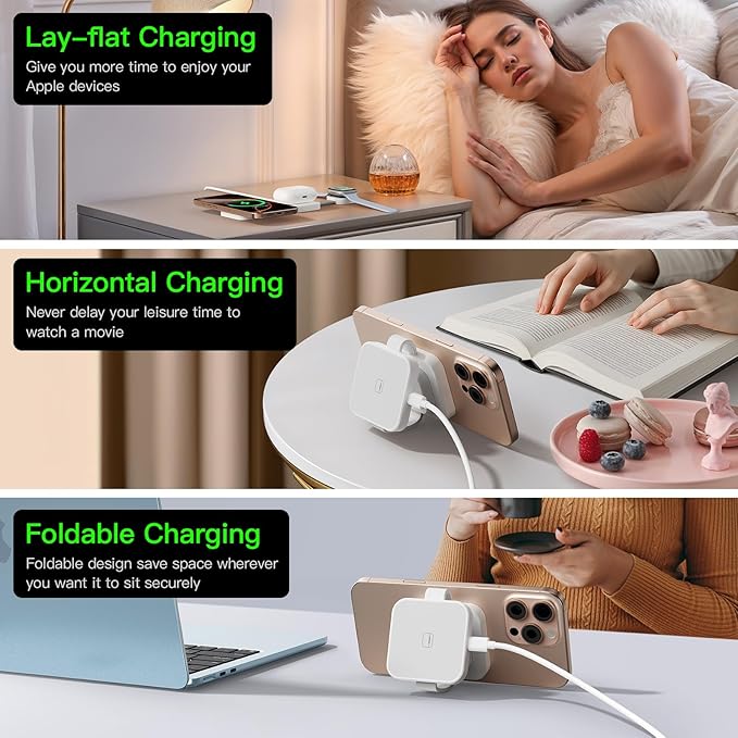 2025 3 in 1 Wireless Charging Station for Apple Multple Devices - Foldable Magnetic Wireless Charger Dock -Travel 20W Charging Pad for iPhone 16 15 14 13 12 Pro/Pro Max/Plus/Watch & Airpods All Series