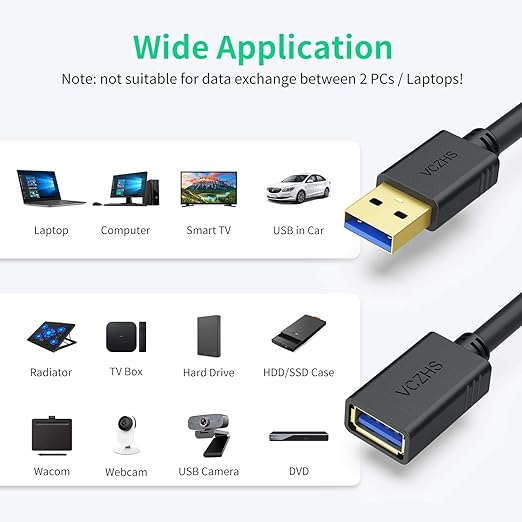 VCZHS Tech 25 ft USB Extension Cable - High Speed USB 3.0 Extender Male to Female Cord, Durable & Flexible for Mouse, Keyboard, Printer, Flash Drive, Webcam, and More