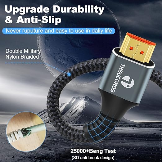 8K 4K HDMI Cable 3.3FT 2 Pack, High Speed Braided HDMI to HDMI 2.1 Cord Supports 8K@60Hz, 4K@120Hz 144Hz 48Gbps Compatible with Roku TV/PS5/HDTV/Blu-ray