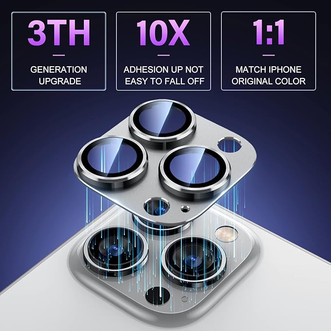 Uyiton for iPhone 14 Pro/iPhone 14 Pro Max Camera Lens Protector, [Drop Protection] 9H Tempered Glass Camera Cover Screen Metal Ring Case Friendly Scratch Resistant Easy to Install Silver
